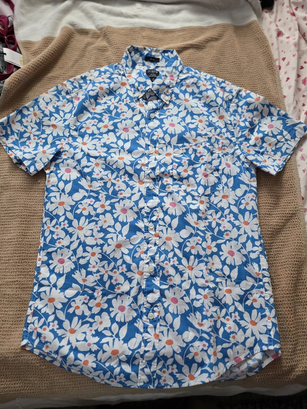 J. Crew Blue Floral Short-Sleeve Button-Up Shirt